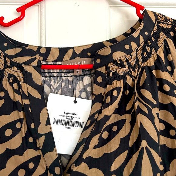 NWT! LILLA P - TIERED SPLIT NECK DRESS IN KHAKI MOTIF - Picture 5 of 5